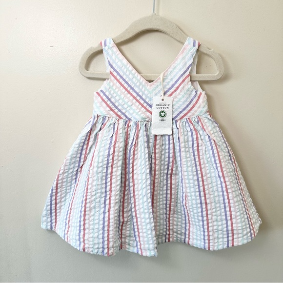 NEW 💕 Hope & Henry 100% Organic Cotton Rainbow-Colored Striped Party Dress - Picture 12 of 12